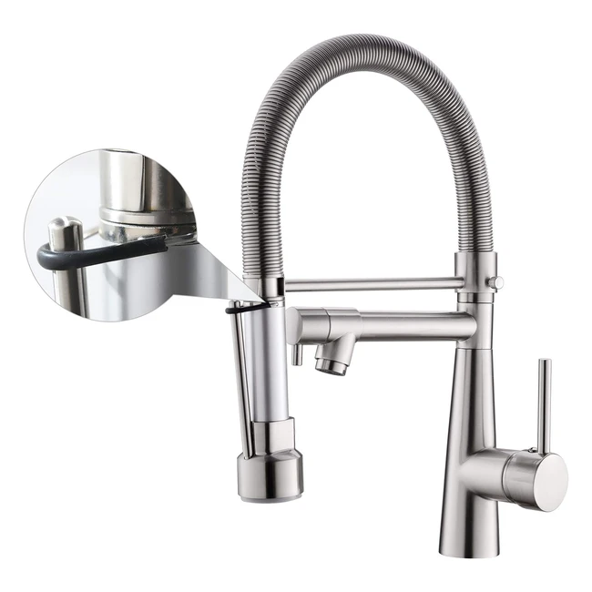 Robinet de cuisine avec douchette amovible pivotant 360° - Nickel brossé