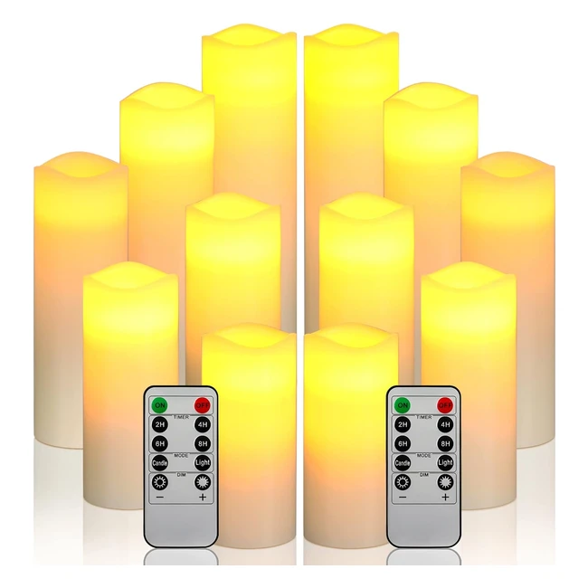 DA by LED Flameless Candles - 12 Ivory Wax Candles with Remote Timer
