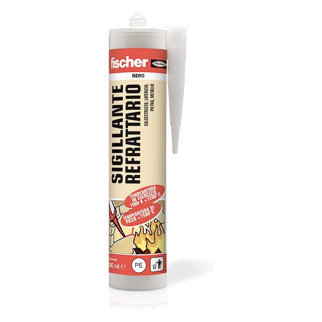 Fischer Sigillante Refrattario SR Nero Fino a 1200°C 1500°C Resistente alle Alte Temperature e al Calore per Giunti Caminetti Barbecue Stufe Forni Caldaie