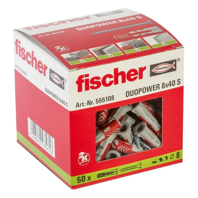 Fischer Duopower 8 x 40 S Universaldübel mit Sicherheitsschraube - 50 Dübel & 50 Schrauben