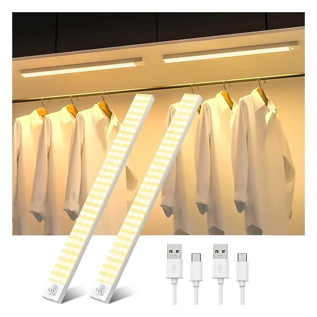 Ouila LED Sottopensile Cucina 43cm 2pcs 2500mAh - Luce LED Sottopensile 4 Modalità - Luce Armadio LED con Sensore Movimento 3000K - LED Armadio USB - Luci Armadio LED per Cucina Scale Corridoio Garage Letto