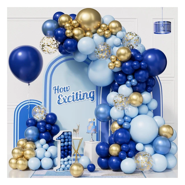 Navy Blue Balloon Arch Kit - 152pcs, Baby Blue & Gold Balloons, Perfect for Birthdays & Weddings