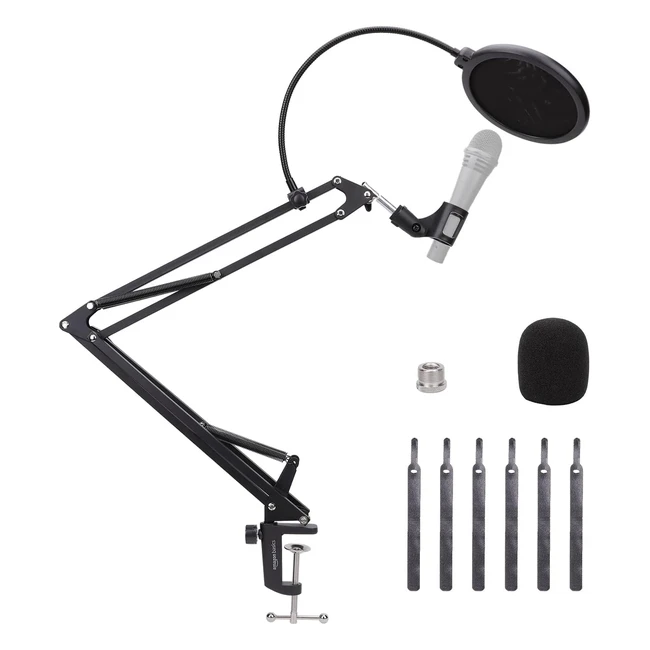 Support de microphone Amazon Basics 14 pouces 355 cm avec bras et filtre pop - Noir