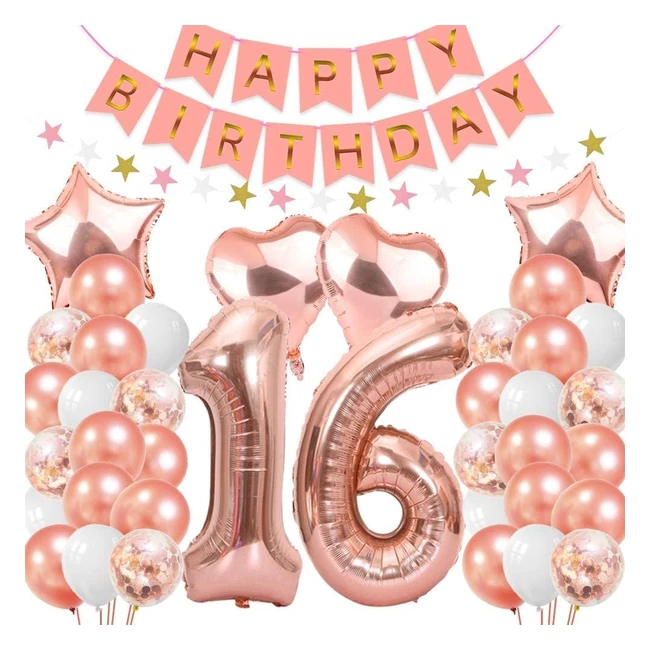Sweet 16 Birthday Decorations - Northern Brothers - 16th Birthday Banner, Balloons for Girls & Women
