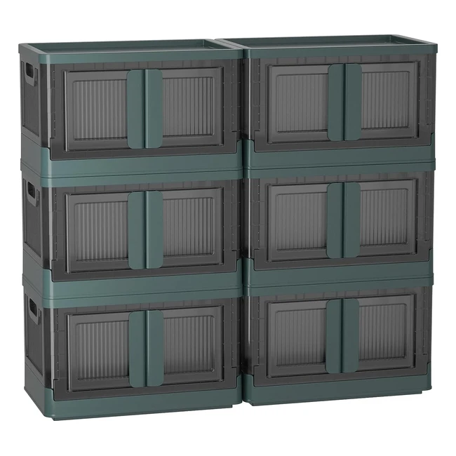 Contenitori Plastica con Coperchio 32L - Salvaspazio Pieghevole - Ruote - Set da 6 Pezzi