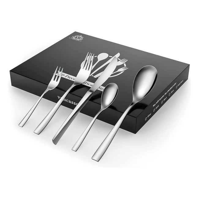 Vancasso Cubiertos Acero Inoxidable 30 Piezas - Set Cubiertos 1810 - Cuchillo, Tenedor, Cuchara, Cucharilla - Plata
