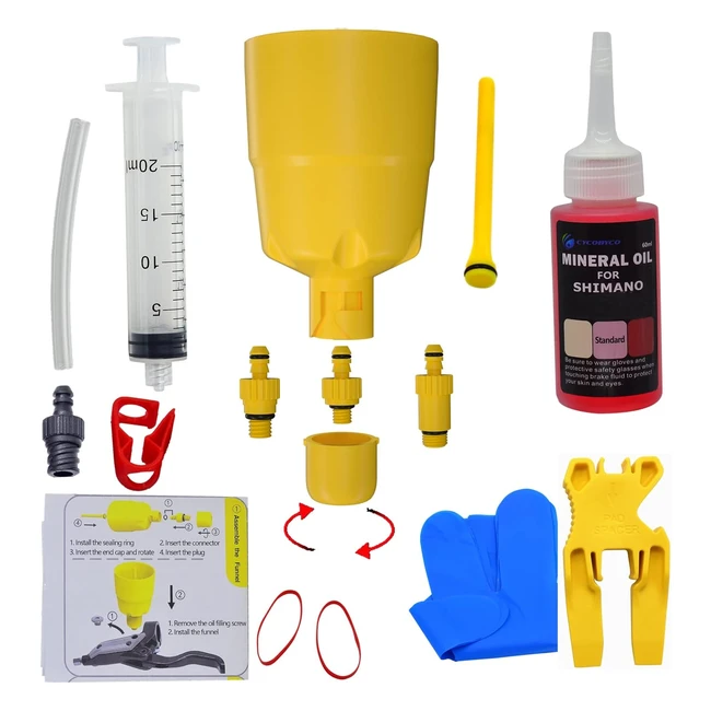 Kit de purge Cycobyco pour freins Shimano VTT et route avec fluide d'huile minérale 60 ml