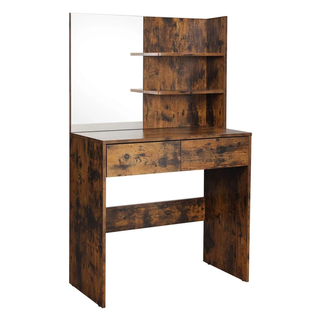 Vasagle Modern Dressing Table with 2 Drawers | Makeup Table with Mirror and Open Shelves | Rustic Brown