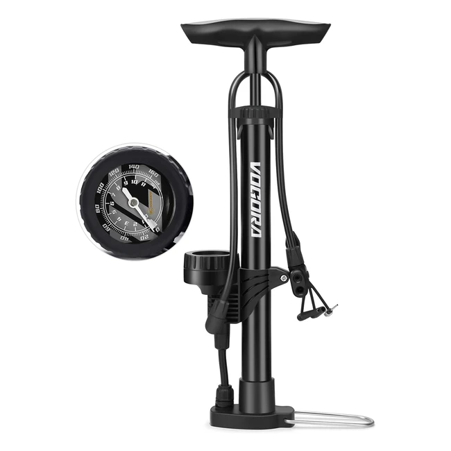Pompe à vélo Vogora avec manomètre - Haute pression 160psi - Valve Presta et Schrader - Portable et facile à utiliser