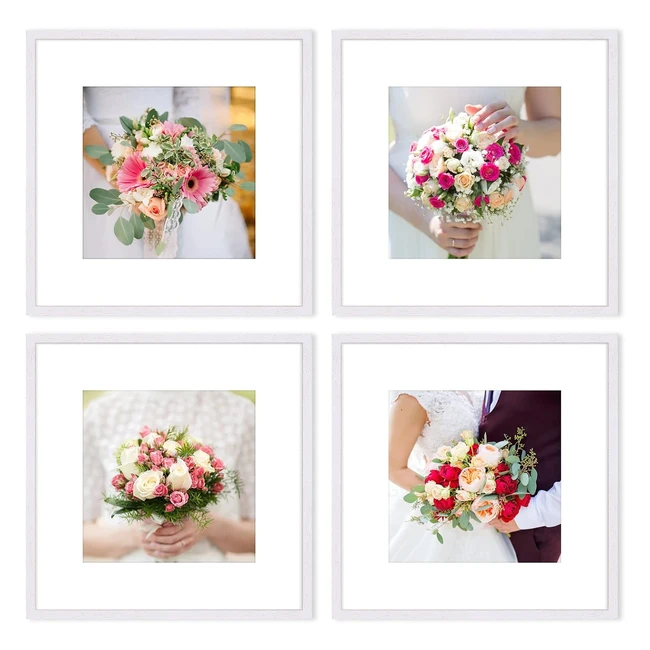 White Wood Square Picture Photo Frame - Compatible with 30x30cm and 20x20cm Images - Set of 4