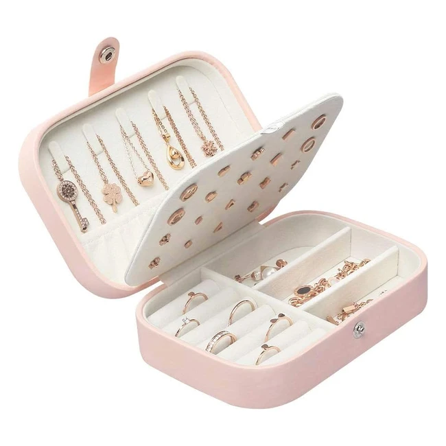 Joyero Pequeño Viaje - Organizador de Joyas para Mujer - Anillos, Aretes, Pulseras, Collares - Rosado