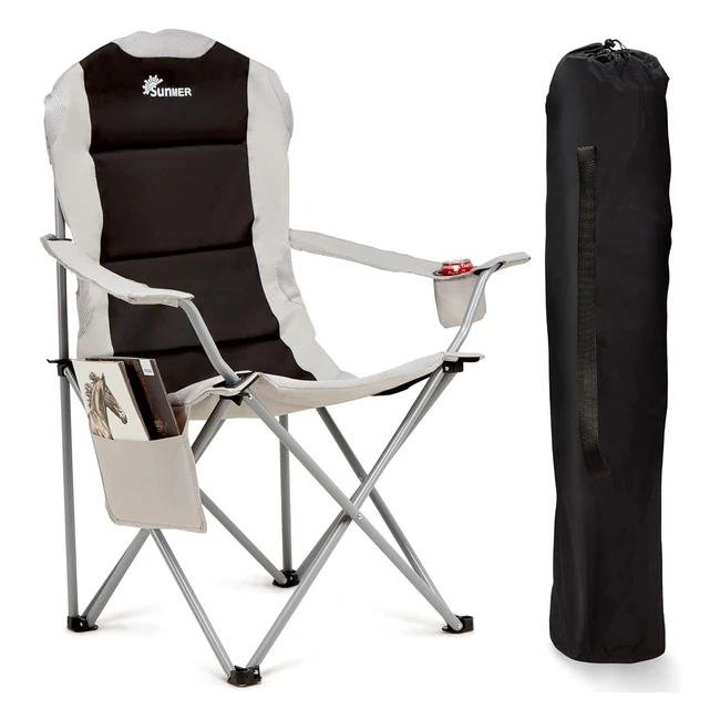 Sunmer Deluxe Folding Camping Chair - Lightweight & Portable - Holds up to 120kg - Black/Grey