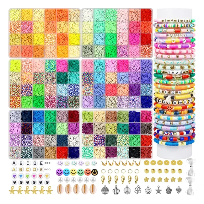 Dahudtin 144 Colors Clay Beads Kit - DIY Bracelet Making with Pendant Charms - 15,000 Pcs