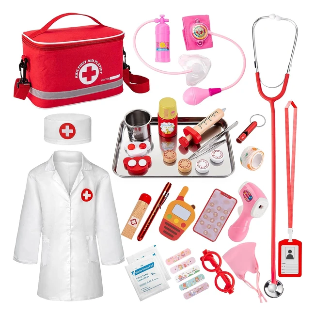 Malette Docteur Enfant EFO SHM - Kit Médical en Bois avec Stéthoscope et Thermomètre - Jouet Enfant 3 Ans
