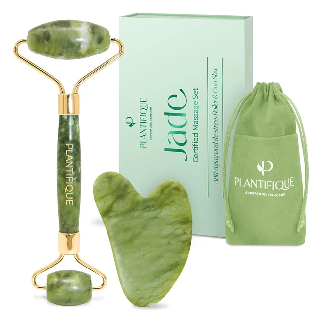 Jade Roller and Gua Sha Set - Anti Aging Face Rollers for Women  Men - Skincare