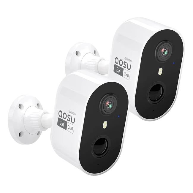 Telecamera WiFi Aosu 2K Esternointerno Batteria Senza Fili 3MP - Visione Notturna, Rilevatore di Movimento, Audio a 2 Vie - Impermeabile IP66 - 2 Pack