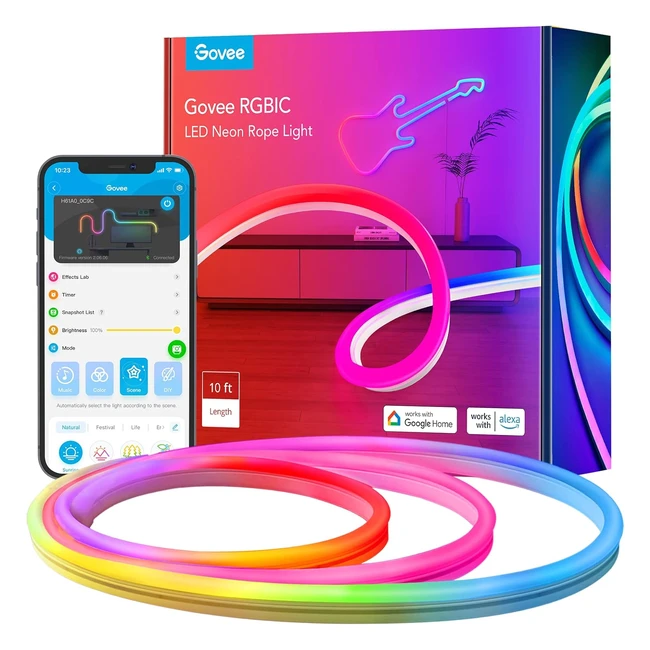 Tira LED Govee Neon Rope 3m RGBIC - Ambiente Gaming, TV y Dormitorio - Funciona con Alexa y Google Assistant