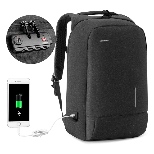 Winking Pro Pack173 Lightweight Travel Laptop Backpack - Slim Laptop Rucksack with USB Charging Port - TSA Lock - Water Resistant