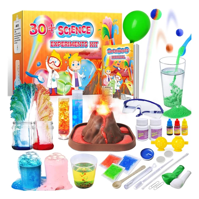 Unglinga 30 Experiments Science Kits for Kids - Educational STEM Toys for Boys & Girls - Chemistry Set - Bouncy Ball, Volcano, Color Learning - Ages 4-10