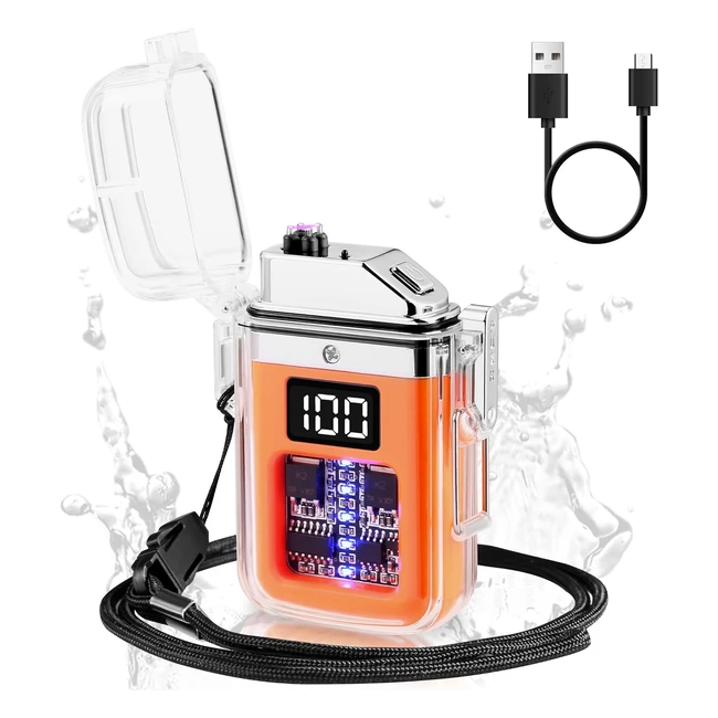 Bistfy Briquet Électrique Rechargeable USB avec Affichage Numérique - Coupe-vent et Étanche - Double Arc - Idéal pour Camping et Randonnée