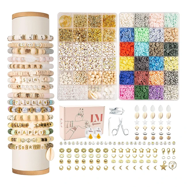 Lynnmos Clay Beads 8000 pcs - Bracelet Making Kit - 24 Colors - Heishi Disc Bead