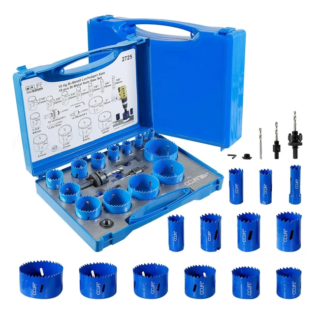 Juego de coronas perforadoras CCLife 18 piezas - Metal Bimetal - 2264 mm - Profundidad de corte 38 mm
