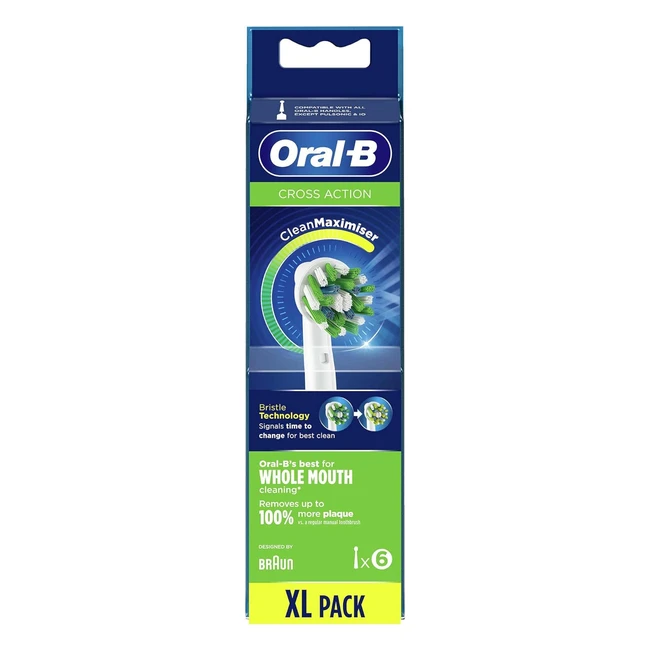 Oral-B CrossAction Testine di Ricambio CleanMaximiser x6 - Rimozione Placca e Gengive Sane