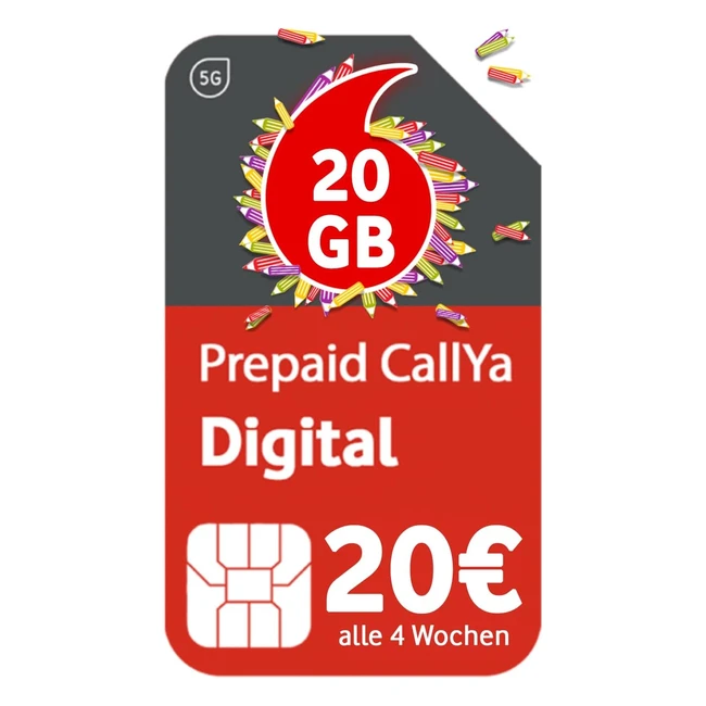 Vodafone Prpay Callya Digital - 15 Go de Donnes Rseau 5G Carte SIM san