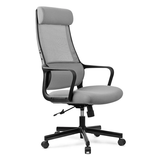 Melokea F008 Ergonomic Office Chair - Lumbar Support, Adjustable Headrest, Mesh Back - Gray