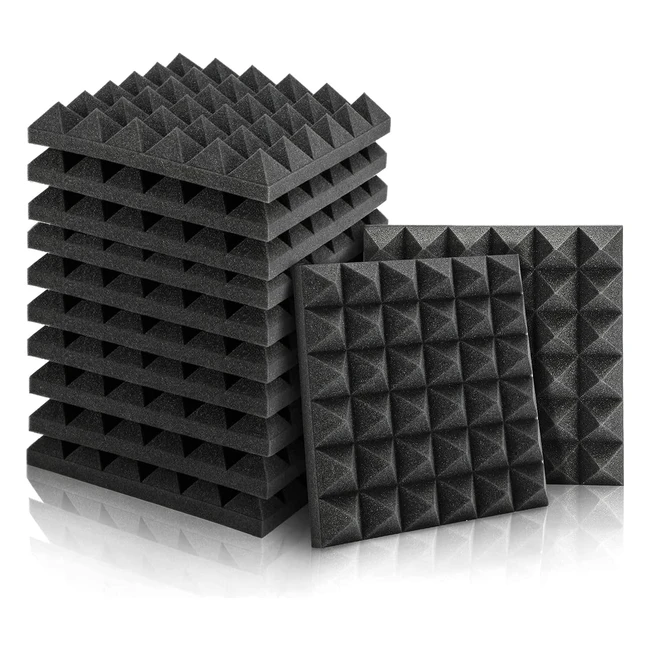 Mousse Acoustique Pyramide 12 Pack - Améliorez la Qualité Sonore - 30x30x5 cm Noir