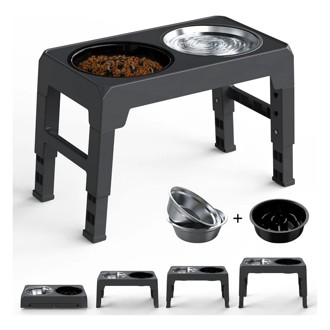 IOKHEIRA Dog Bowls with Stand - Adjustable Height - 2x 1200ml Stainless Bowls - 