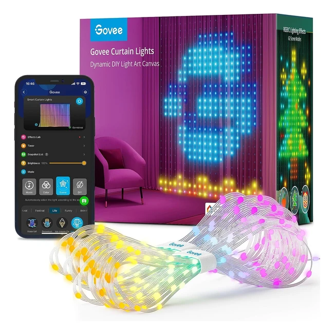 Govee Curtain Lights 520 RGBIC LEDs Christmas Lights Smart WiFi LED Curtain Lights Outdoor