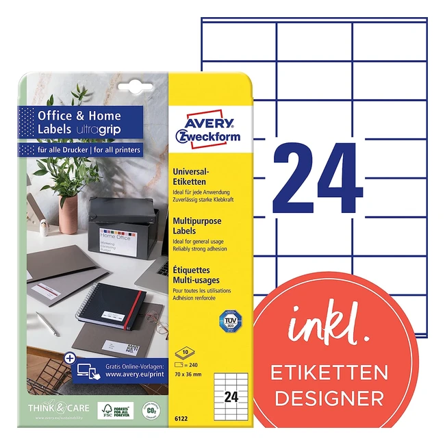 Etichetta Avery Dennison 6122 per stampante - Adesivo bianco - Multiuso