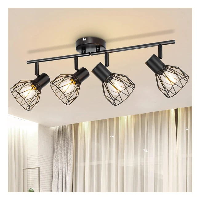 Dehobo Spot Light Fittings for Ceilings - Adjustable Metal Wire Cage Kitchen Spotlight Ceiling Lights - E14 Base - Black - 4 Way Ceiling Light - Industrial