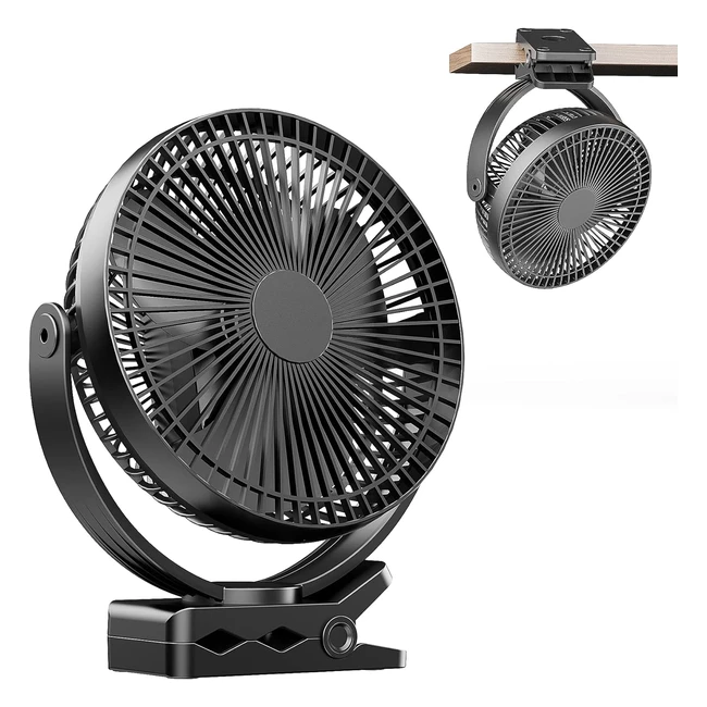 Ventilatore da scrivania USB Atengeus, ricaricabile, 4 velocità, rotazione 720°, clip per passeggino