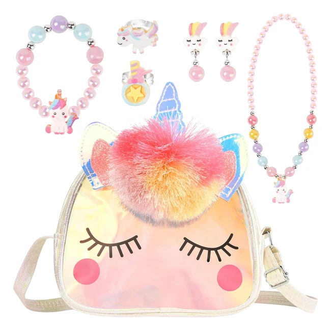 Sac à main licorne enfant fille - Bijoux collier bracelet - Kit bijoux princesse - Cadeau d'anniversaire