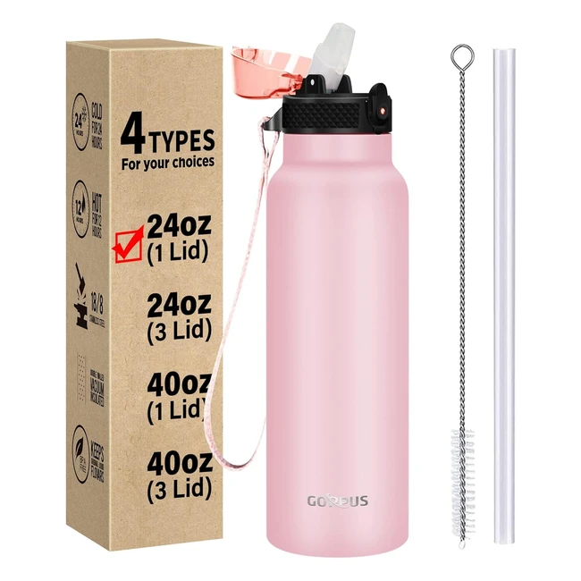 Goppus 750ml24oz Insulated Water Bottles - Stainless Steel Gym Bottle with Straw - Hot/Cold Flask