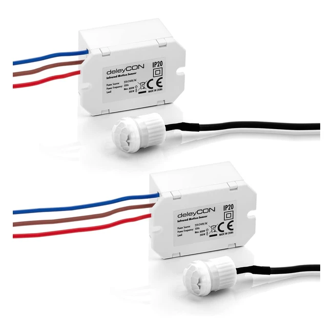 Detector de Movimiento Infrarrojo deleycon 2x - Alcance 6m a 360° - Montaje Empotrado - Blanco