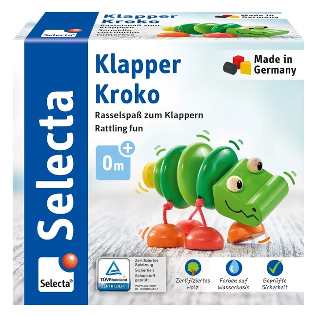 Jouet en bois crocodile cliquette Selecta 61044 - Éveil des sens