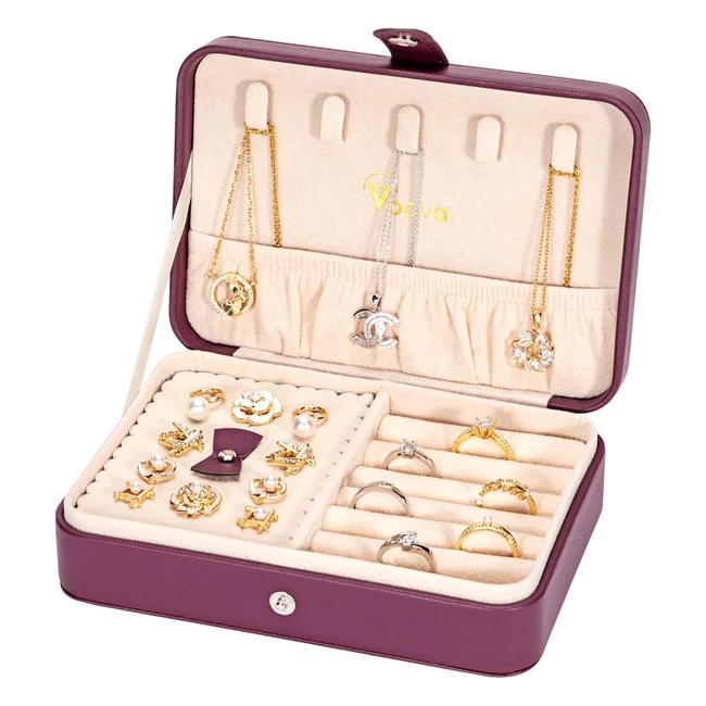 Voova Travel Jewellery Box Organizer for Women - Small Jewelry Storage Case with Smart Earrings Plate - Purple