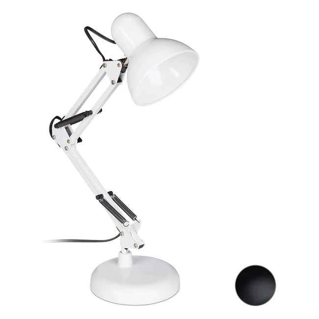 Lampada da scrivania retr Relaxdays, braccio flessibile, luce per la lettura, metallo, E27, bianco