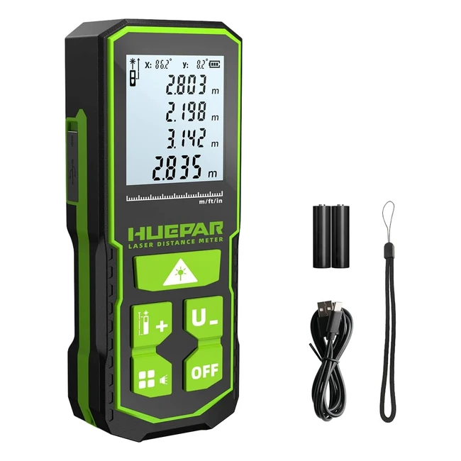 60m Laser Measure - Huepar S60 - Portable Handle Digital Measure Tool - IP54 Shockproof - Battery Included