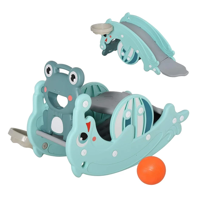 Cheval à bascule grenouille 3 en 1 avec toboggan, panier basket - Homcom