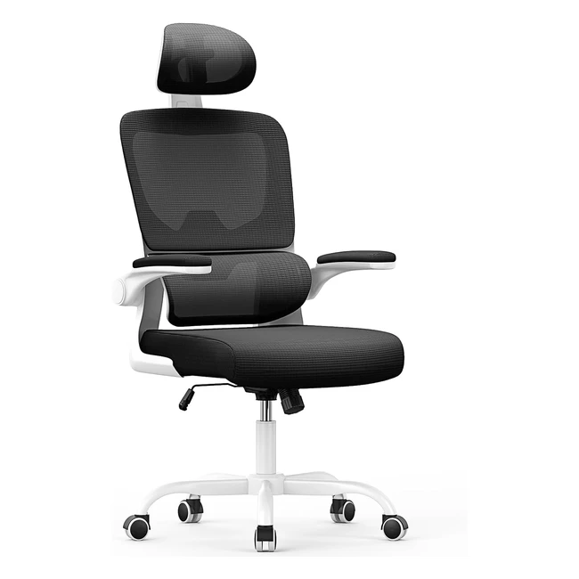 Chaise de bureau ergonomique Naspaluro avec support lombaire adaptable, dossier inclinable et hauteur réglable - Blanc