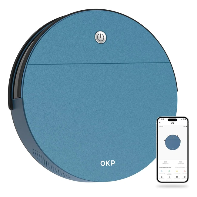 OKP Robot Vacuum Cleaner - Strong Suction, Tangle-Free, 150 Mins Runtime, Smart Self-Charging - Ideal for Pet Hair, Hard Floors, Low Pile Carpet