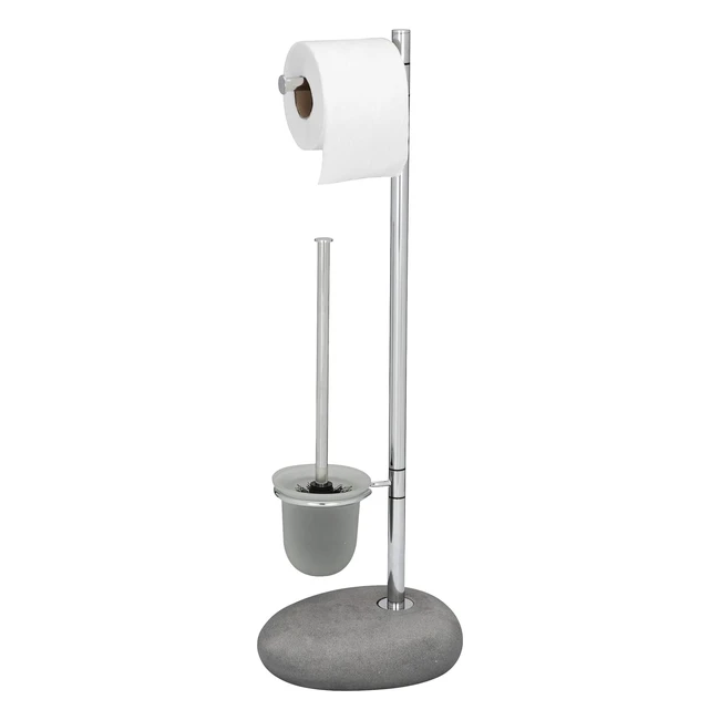 Wenko Pebble Stone Grey Toilet Brush Holder - High-Quality Steel - 50x40x25cm