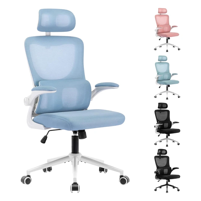 Chaise de bureau ergonomique Liyurui - Hauteur et appuie-tête réglables - Support lombaire - Maille respirante - Accoudoirs rembourrés - Inclinaison 125° - Pivotante 360°