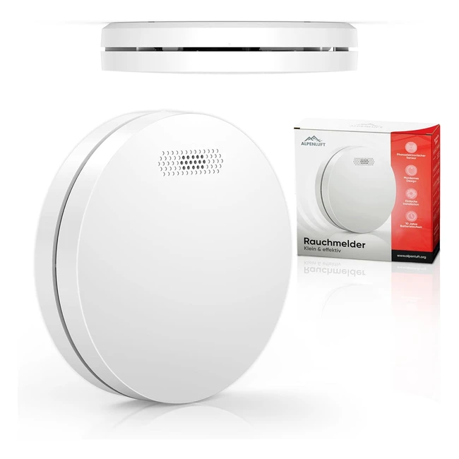 Alpenluft Rauchmelder 10 Jahre Batterie Flacher Brandmelder Rauchmelder Feuermelder ohne Bohren ohne LED-Blitz Rauch- und Brandschutz EN14604 TV geprüft