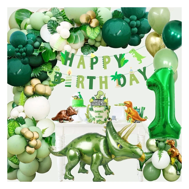 Décoration Anniversaire Dinosaure - Kit Déco 1 an Garçon - Ballons en Latex - Cake Toppers - Ruban de Ballons - Facile à Installer