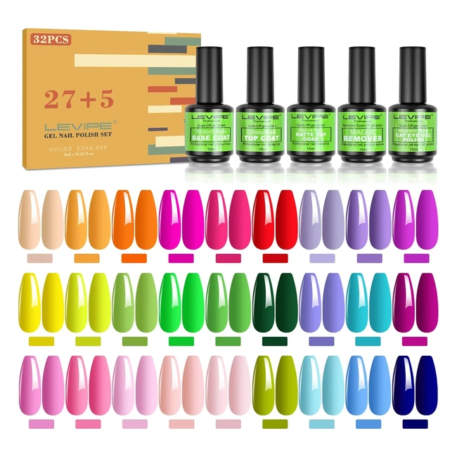 32pcs Kit Pintauñas Semipermanentes Verano | Esmalte Gel UV LED | Brillo y Mate | Ojo de Gato | Removedor Uñas
